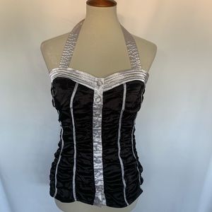 Black & White Satin Halter Top sz. L